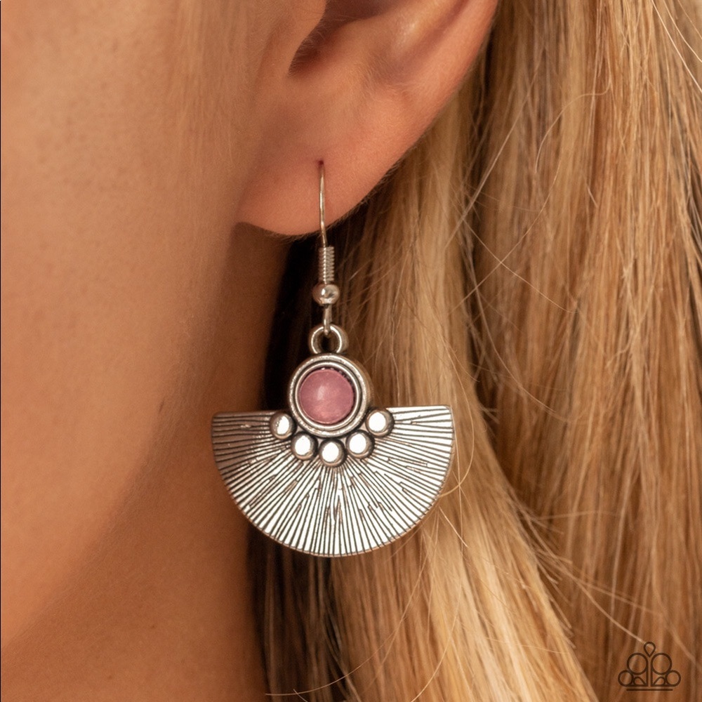Silver half moon Pink - Earrings